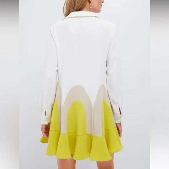 Tuckernuck Nadia Flounce Mini Dress Canary Yellow L NWT Long Sleeves Shirt Dress - Picture 3 of 12